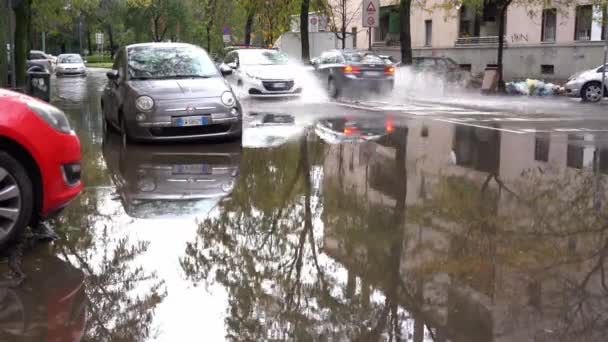 Europa Italië Milaan Overstromingen Stad Overstromingen Als Gevolg Van Hevige — Stockvideo