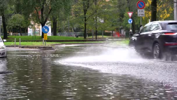 Avrupa Talya Milano Şehirde Sel Şiddetli Yağmur Seveso Nehirlerinin Taşması — Stok video