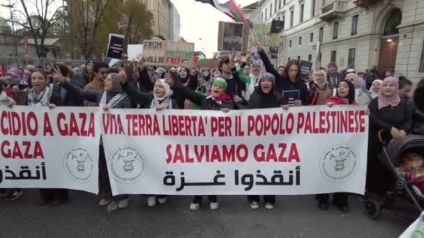 Europa Włochy Mediolan Demonstracja Poparcia Dla Palestyny Rozpoczęciu Wojny Między — Wideo stockowe