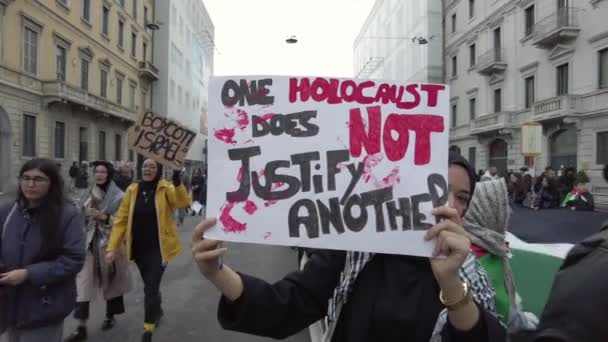 Europa Italia Milano Demonstrație Sprijinul Palestinei După Începerea Războiului Dintre — Videoclip de stoc