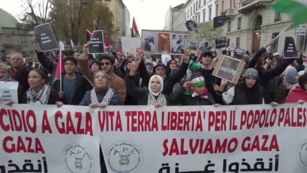 Ευρώπη Ιταλία Μιλάνο Διαδήλωση Υπέρ Της Παλαιστίνης Μετά Την Έναρξη — Αρχείο Βίντεο