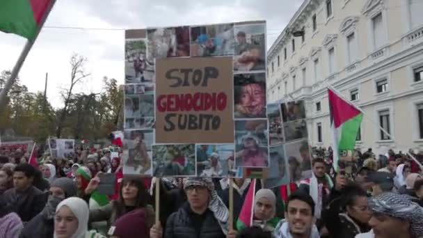 Европа Италия Милан Демонстрация Поддержку Палестины После Начала Войны Между — стоковое видео