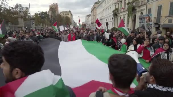 Europa Italia Milán Manifestación Apoyo Palestina Tras Inicio Guerra Entre — Vídeos de Stock