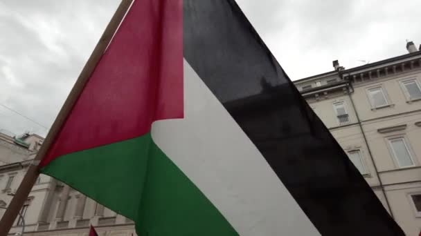 Evropa Itálie Milán Demonstrace Podporu Palestiny Začátku Války Mezi Hamásem — Stock video