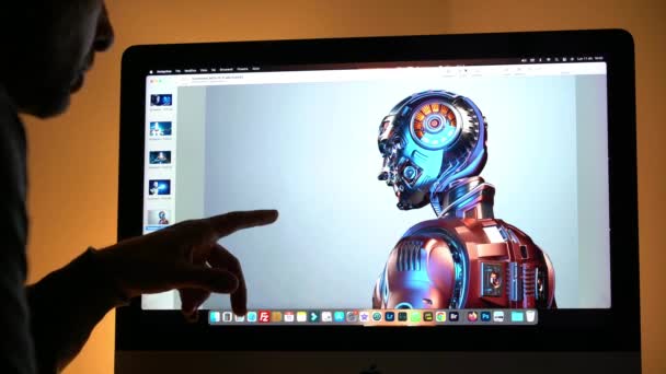 Europe Italië Milan 2023 Zakenman Zoeken Robot Kunstmatige Intelligentie Line — Stockvideo