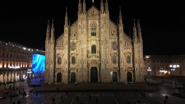 Europe Italië Milan 2024 Milaan Kathedraal Piazza Duomo Night Drone — Stockvideo