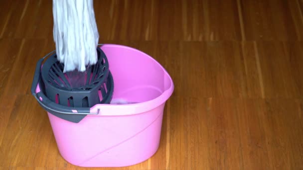 Sprzątanie Domu Umyć Parkiet Domu Ścierką Detergentem Podłogowym Umyć Podłogę — Wideo stockowe
