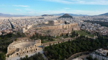 Yunanistan 'da Akropolis, Atina' da Parthenon, Antik Yunanistan 'da insansız hava aracı manzarası - Atene' deki Unesco Heritage dünyası