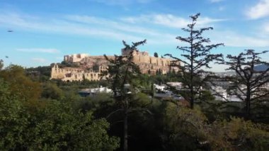 Yunanistan 'da Akropol, Atina' da Parthenon, Antik Yunanistan 'da insansız hava aracı manzarası 