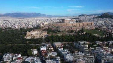 Yunanistan 'da Akropolis, Atina' da Parthenon, Antik Yunanistan 'da insansız hava aracı manzarası - Atene' deki Unesco Heritage dünyası