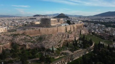 Yunanistan 'da Akropolis, Atina' da Parthenon, Antik Yunanistan 'da insansız hava aracı manzarası - Atene' deki Unesco Heritage dünyası