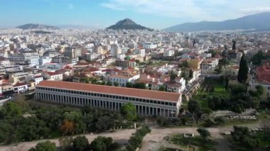Atina 5-10-2024 Yunanistan Atina, Attalos 'un insansız hava aracı görüntüsü - Şehir merkezindeki Antik Agora Müzesi