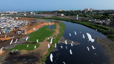 Gana, Accra, 10,18,24 AGBOGBLOSHIE çalışanı Afrika 'nın en büyük gecekondu çöplüğünde elektronik ve plastik atık için yaşıyor. Odaw Nehri Yüksek Çevre Zehirli Kirlilik Alanı, İklim Değişikliği 