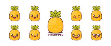 Ananas çizgi filmi. meyve vektör illüstrasyonu. simge, ifade.