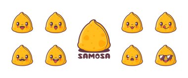 Samosa çizgi filmi. Asya 'nın ünlü yemek vektörü illüstrasyonu. simge, ifade.