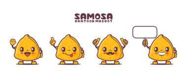 Farklı ifadeleri olan ladoo çizgi film maskotu. Asya 'nın ünlü yemek vektörü illüstrasyonu.