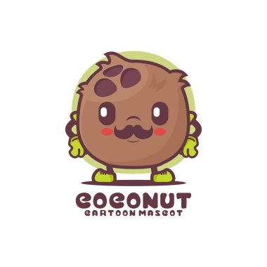 Hindistan cevizi çizgi film maskotu. meyve vektör illüstrasyonu. beyaz arkaplanda izole edilmiş