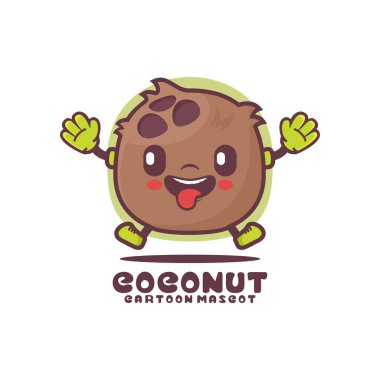Hindistan cevizi çizgi film maskotu. meyve vektör illüstrasyonu. beyaz arkaplanda izole edilmiş