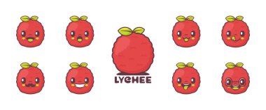 Lychee çizgi filmi. meyve vektör illüstrasyonu. simge, ifade.