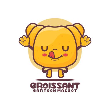 Kruvasan çizgi film maskotu. Yemek vektör çizimi. beyaz arkaplanda izole edilmiş