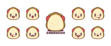 Sandviç çizgi filmi. Yemek vektör çizimi. simge, ifade.