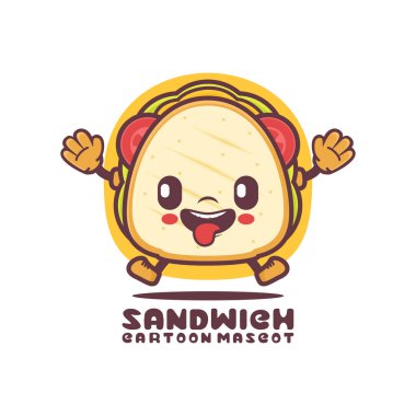 Sandviç çizgi filmi maskotu. Yemek vektör çizimi. beyaz arkaplanda izole edilmiş