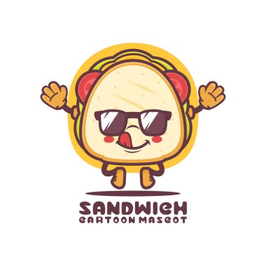 Sandviç çizgi filmi maskotu. Yemek vektör çizimi. beyaz arkaplanda izole edilmiş