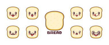 Ekmek çizgi filmi. Yemek vektör çizimi. simge, ifade.