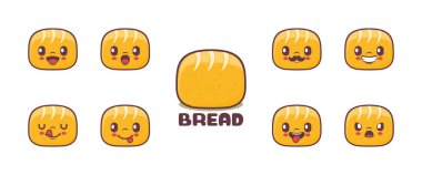 Ekmek çizgi filmi. Yemek vektör çizimi. simge, ifade.