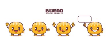 Farklı ifadeli ekmek çizgi filmi maskotu. yiyecek vektörü çizimi.