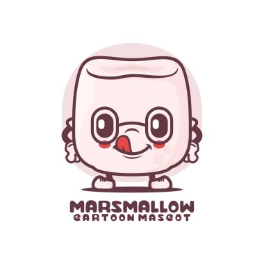 Marshmallow çizgi film maskotu. Yemek vektör çizimi. beyaz arkaplanda izole edilmiş