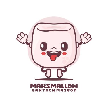 Marshmallow çizgi film maskotu. Yemek vektör çizimi. beyaz arkaplanda izole edilmiş