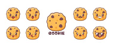 Kurabiye çizgi filmi. Yemek vektör çizimi. simge, ifade.