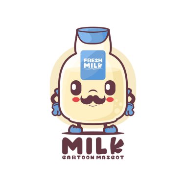 Süt şişesi çizgi film maskotu. içki vektör illüstrasyonu. beyaz arkaplanda izole edilmiş