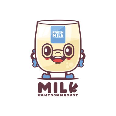 Süt çizgi filmi maskotu. içki vektör illüstrasyonu. beyaz arkaplanda izole edilmiş