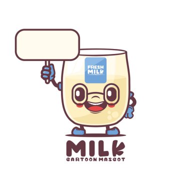 Süt çizgi filmi maskotu. içki vektör illüstrasyonu. beyaz arkaplanda izole edilmiş