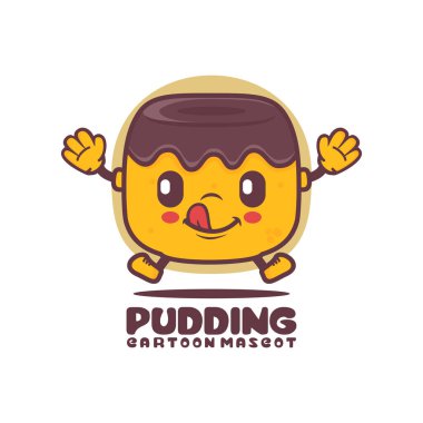 puding çizgi film maskotu. Yemek vektör çizimi. beyaz arkaplanda izole edilmiş