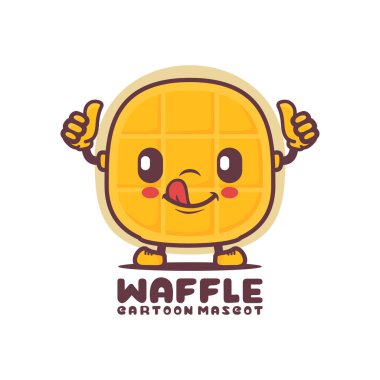 Waffle çizgi film maskotu. Yemek vektör çizimi. beyaz arkaplanda izole edilmiş