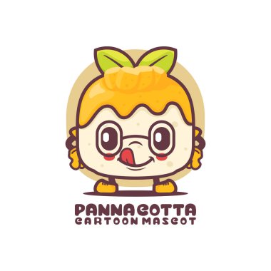 Panna cotta çizgi film maskotu. İtalyan yemek vektör illüstrasyonu. beyaz arkaplanda izole edilmiş