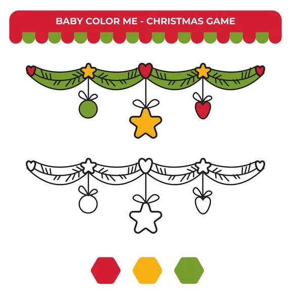 Coloring Book Children Christmas Children Game Christmas Garland Toys — Stock Vector