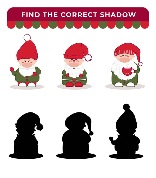 Santa Claus Find Correct Shadow Educational Game Children — Stock Vector