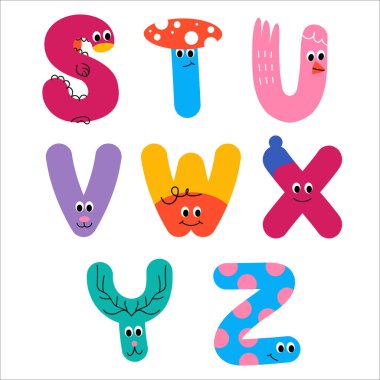 Komik alfabe harfleri - S, T, U, V, W, X, Y, Z