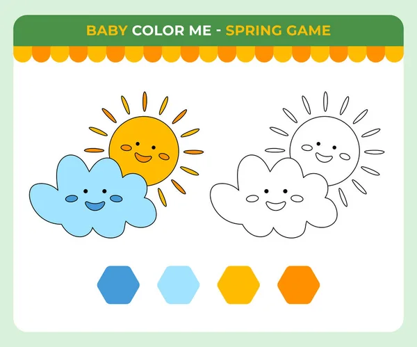 Coloring book for children, sun cloudy weather, spring children game