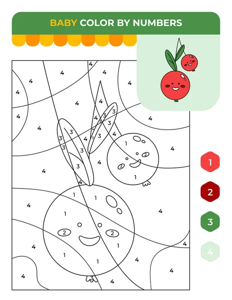 Número Para Colorear Juego Para Niños Frutas Cereza Juego Verano Gráficos vectoriales