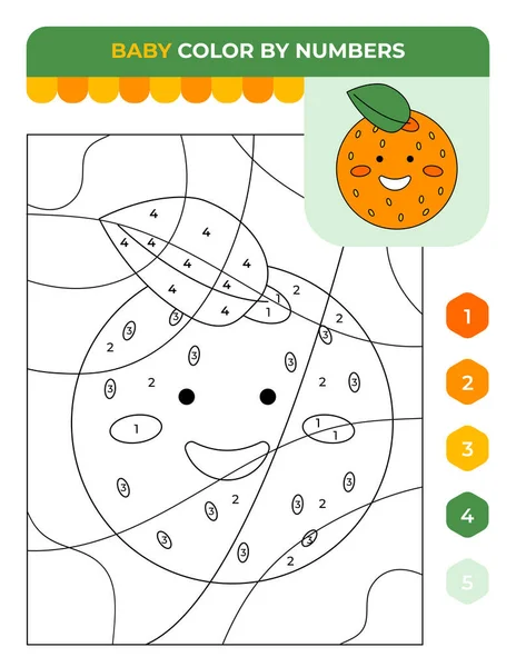 Número Para Colorear Juego Para Niños Frutas Naranja Juego Verano Vectores de stock libres de derechos