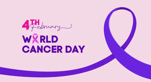 Dünya Kanser Günü. Açık pembe bir arka planı var. Mor Gradyan Kurdele Çizimi. 4 Şubat 'ta Dünya Kanser Günü' nü kutlayın. Afişler, posterler, sosyal medya vs. için uygun