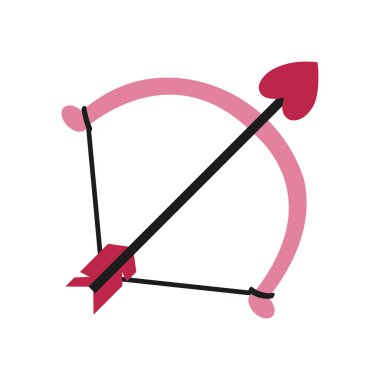Valentines Day cute doodle icon of a bow and arrow. Cartoon style love themed design element. Isolated on white.