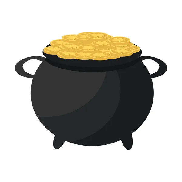 An illustration of a cartoon style pot of gold. Saint Patricks Day design element. Isolated on white.