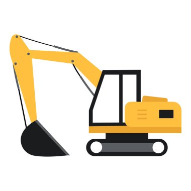 Cartoon style yellow excavator. Heavy construction machine. Isolated on white.