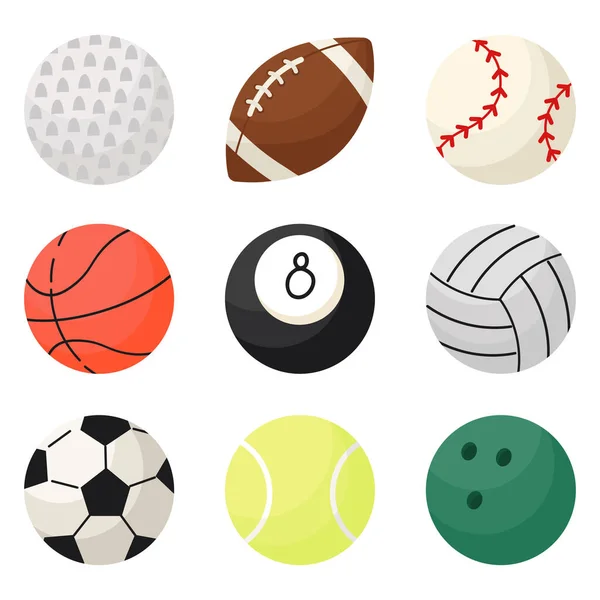 Set Cartoon Style Sport Balls Football Basketball Tennis Soccer Bowling — Stock Vector